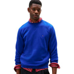 Felpa Tommy Hilfiger blu royal con scollo giro e logo frontale, polsini a costine