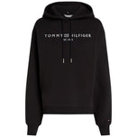 Felpa con cappuccio Tommy Hilfiger nera, logo ricamato e cordini