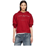 Felpa con cappuccio Tommy Hilfiger rossa magma, logo ricamato e coulisse
