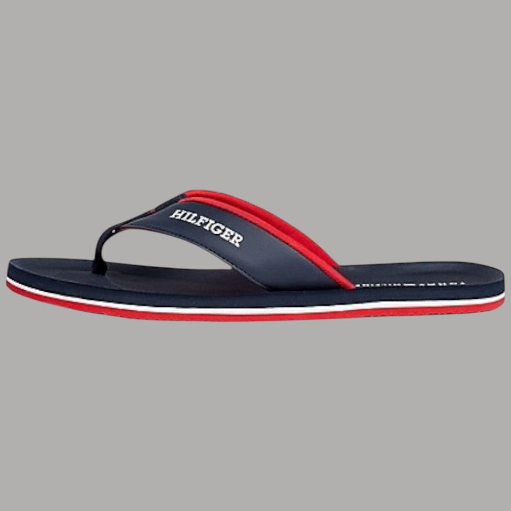 Infradito blu Tommy Hilfiger con fascia rossa e suola bianca con bordo rosso