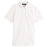 Polo Tommy Hilfiger avorio con colletto e bottone, logo sul petto