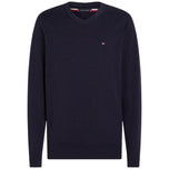 Maglioncino Tommy Hilfiger blu scuro con scollo a V e logo sul petto