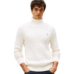 Maglione dolcevita Tommy Hilfiger bianco in maglia con trecce e colletto a coste