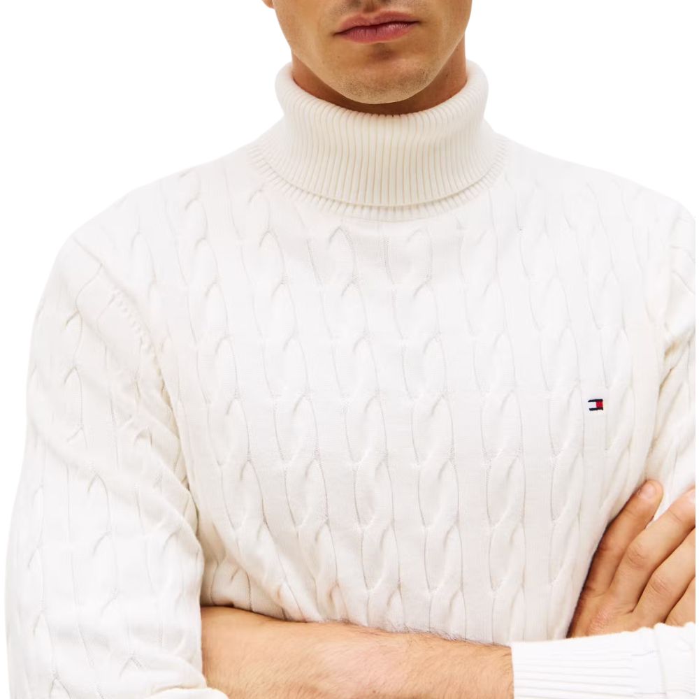 Tommy Hilfiger maglione dolcevita con trecce bianco MW0MW40439Z00 - Prodotti di Classe