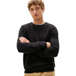 Maglione nero da uomo a girocollo con lavorazione strutturata e logo frontale