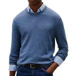 Maglione Tommy Hilfiger girocollo pima-cashmere blu avion, logo sul petto
