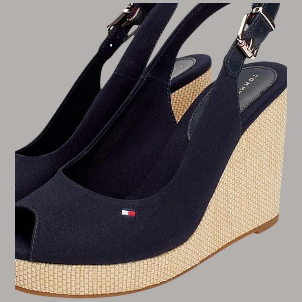 Sandalo con zeppa Tommy Hilfiger blu, cinturino slingback con fibbia, suola in corda