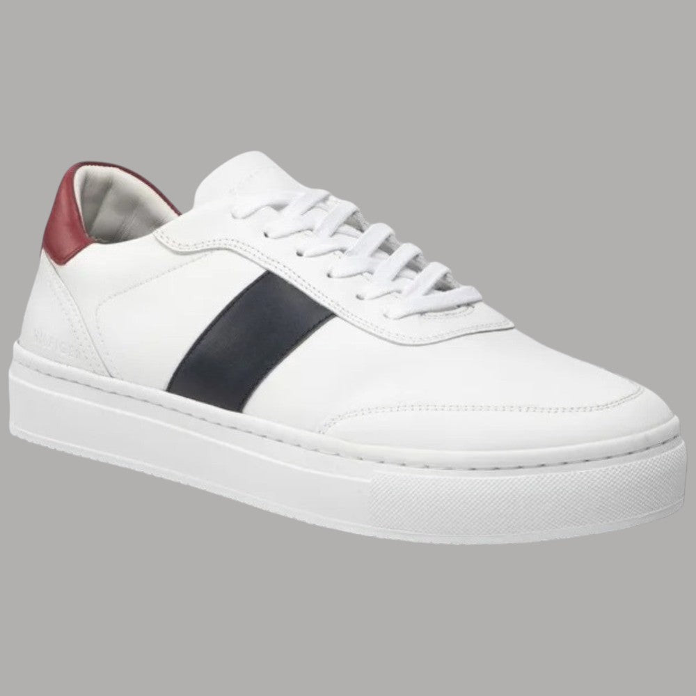 Sneaker Tommy Hilfiger bianche con fascia nera e dettagli bordeaux, suola cupsole bianca