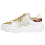 Sneaker da donna in pelle bianca e cuoio con suola spessa e lacci bianchi