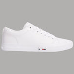 Sneaker bianche in pelle con suola vulcanizzata e dettaglio iconico sulla suola