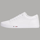 Sneaker bianche in pelle con lacci e dettaglio iconico sulla suola, profilo laterale