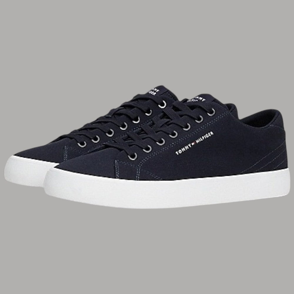 Sneaker Vulc Low Tommy Hilfiger in canvas blu scuro, lacci e suola bianca