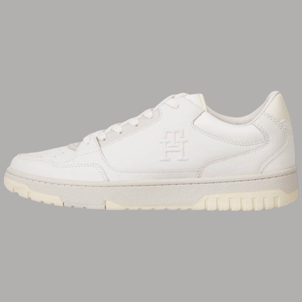 Sneaker Tommy Hilfiger panna in pelle con lacci e suola a righe