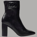 Stivaletti donna in pelle nera con punta quadrata e tacco largo