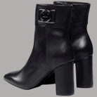 Stivaletto donna in pelle nera con punta quadrata e tacco largo