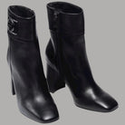 Stivaletti donna Tommy Hilfiger in pelle nera, punta quadrata, tacco largo
