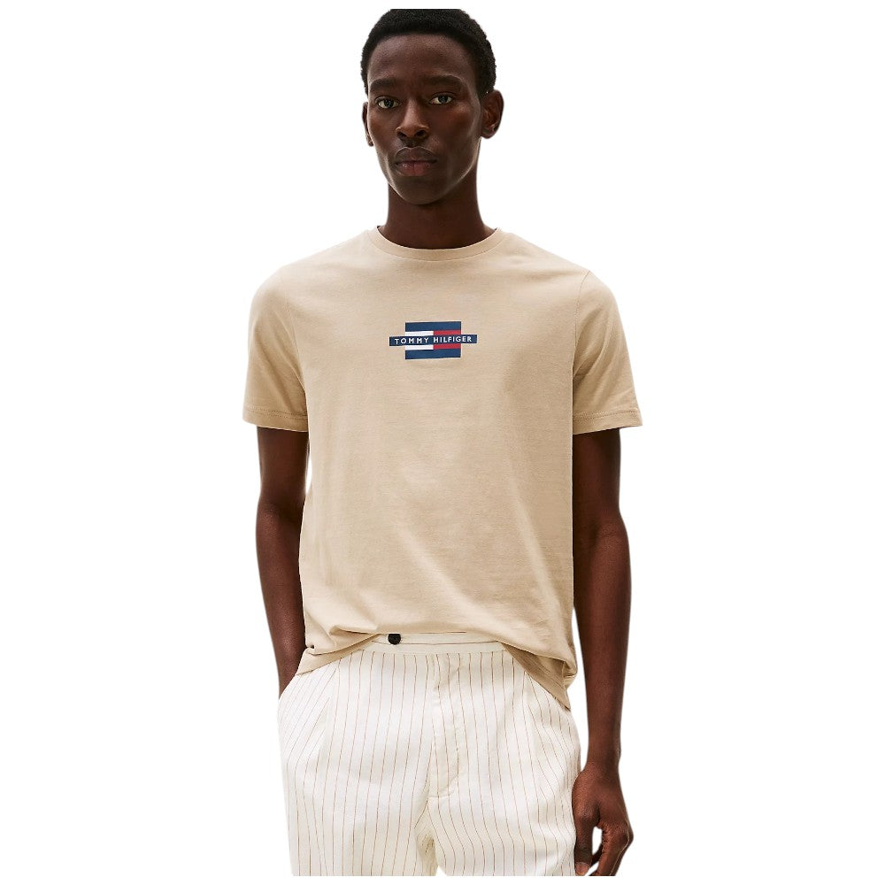 Tommy Hilfiger t-shirt beige logo centrale MW0MW38636RBT T-shirt Tommy Hilfiger