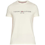 T-shirt crema Tommy Hilfiger con logo ricamato sul petto, scollo rotondo