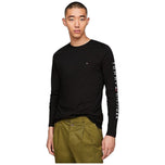 T-shirt Tommy Hilfiger nera manica lunga: logo petto e scritta sul braccio