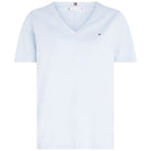 Tommy Hilfiger t-shirt scollo a V celeste logo piccolo WW0WW39781 T-shirt Tommy Hilfiger