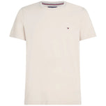 T-shirt slim beige girocollo, logo piccolo sul petto