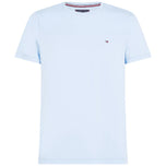 T-shirt slim celeste Tommy Hilfiger con girocollo e fascia multicolore