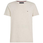 T-shirt slim beige con logo sul petto, collo rotondo e maniche corte