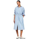 Abito midi Tommy Hilfiger a righe azzurro-bianco, camicia con spacco frontale e cintura