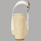Sandalo con zeppa bianca e tomaia con cinturino, zeppa intrecciata beige