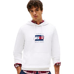Felpa con cappuccio bianca Tommy Hilfiger, stampa frontale e tasca a marsupio