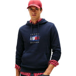 Felpa con cappuccio blu scuro, tasca a marsupio e logo Tommy Hilfiger