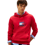 Felpa rossa con cappuccio Tommy Hilfiger, tasca a marsupio, maniche lunghe