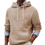 Felpa con cappuccio Tommy Hilfiger taupe, tasca a marsupio e coulisse bianca