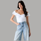 Top Guess in Pizzo Sangallo Bianco con Volant - Prodotti di Classe