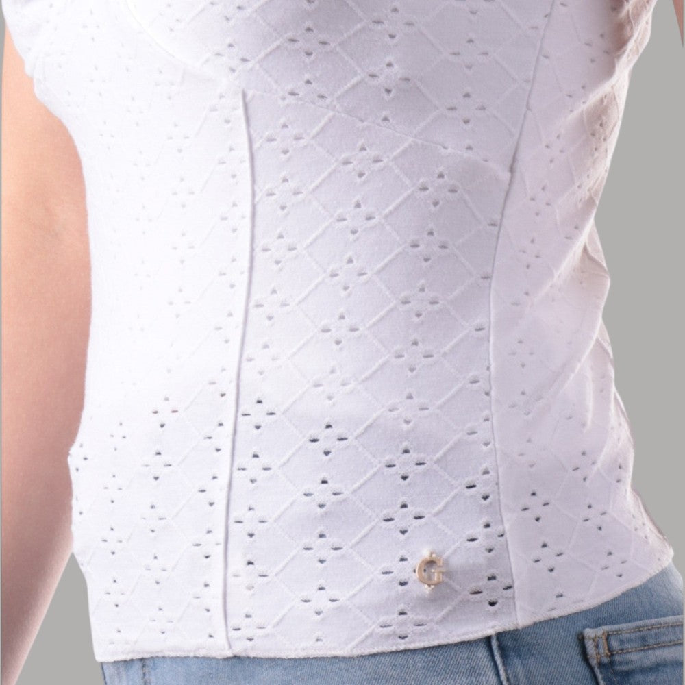 Top Guess in Pizzo Sangallo Bianco con Volant - Prodotti di Classe