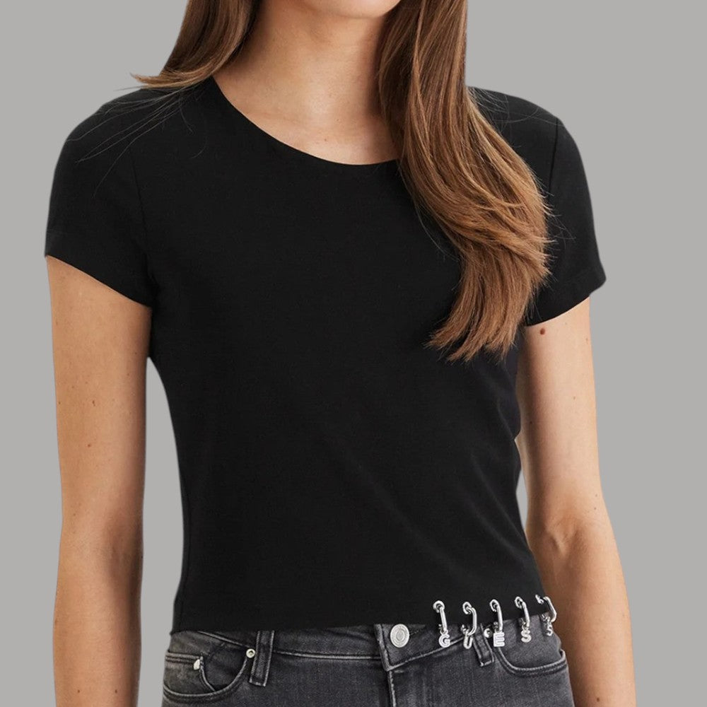 Top Guess Cropped in Maglia con Dettaglio Gioiello Cotone-Elasticizzato - Prodotti di Classe