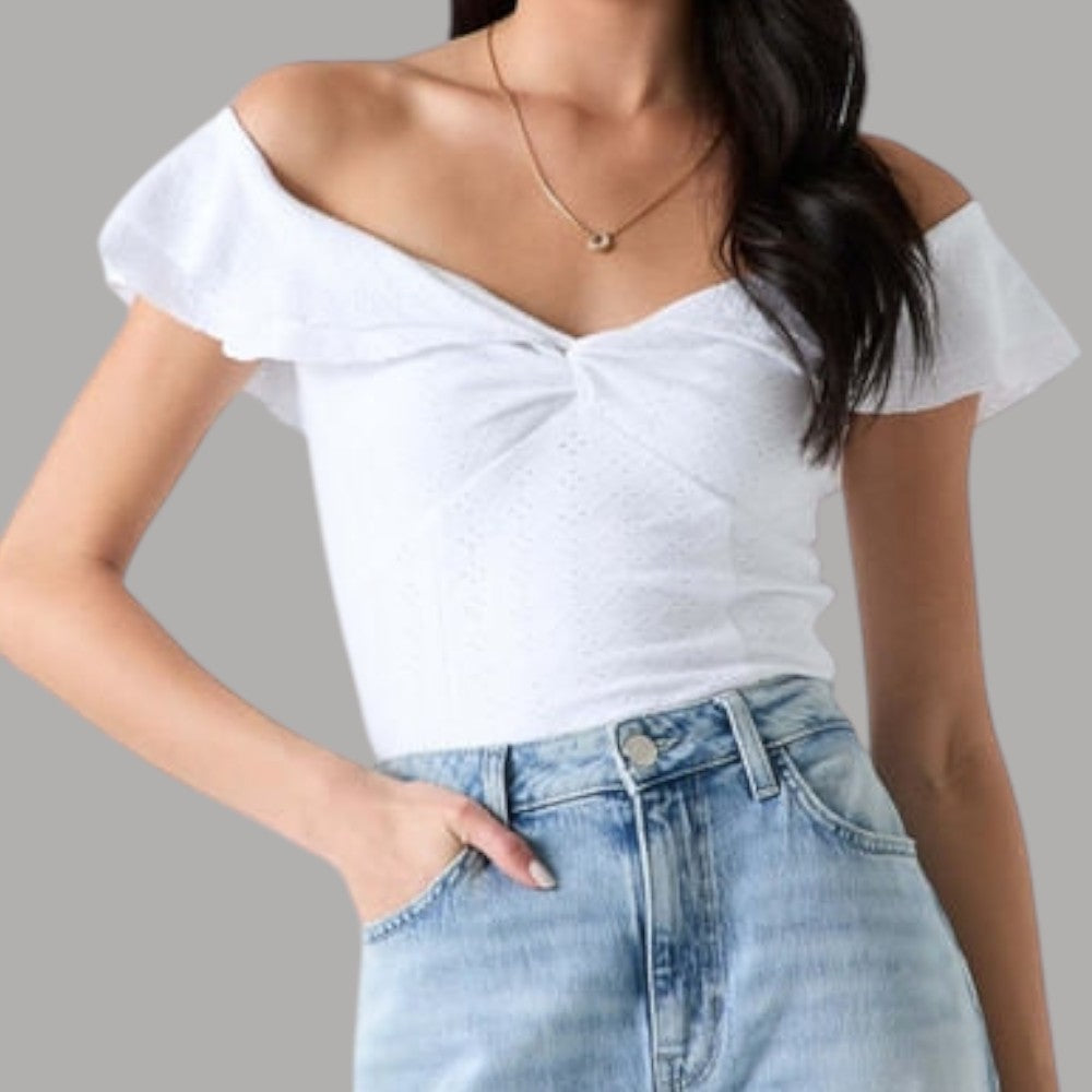 Top Guess in Pizzo Sangallo Bianco con Volant - Prodotti di Classe