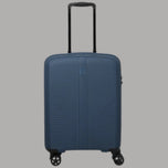 Valigia trolley blu navy S con maniglia e 4 ruote, vista frontale.
