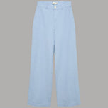 Pantaloni wide leg in cotone celeste, vita media, tasche e chiusura frontale