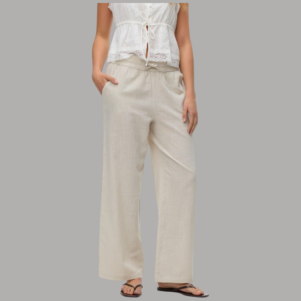 Vero Moda Pantaloni Wide Leg Cotton Linen Vita Medio Elasticizzata - Prodotti di Classe
