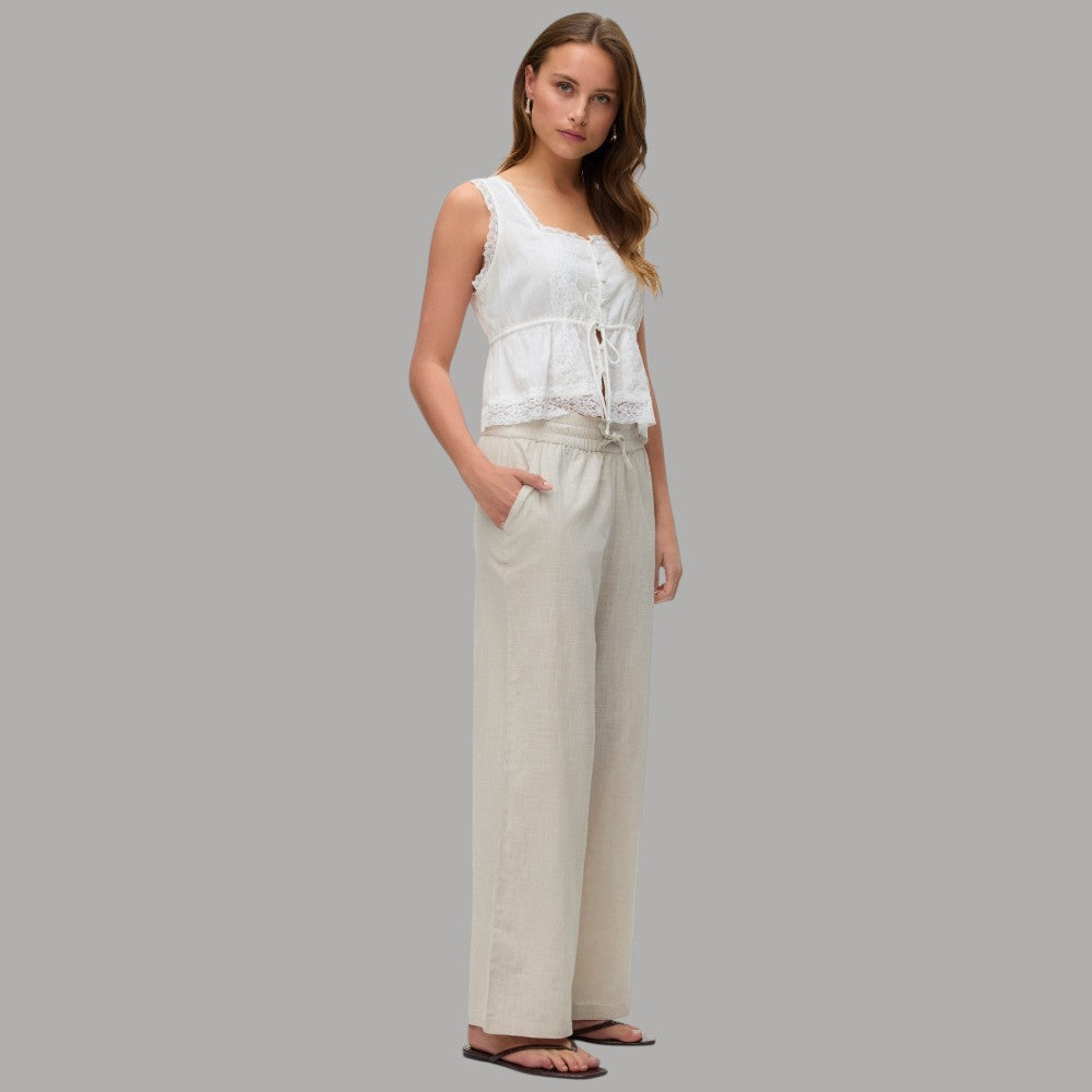 Vero Moda Pantaloni Wide Leg Cotton Linen Vita Medio Elasticizzata - Prodotti di Classe