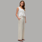 Vero Moda Pantaloni Wide Leg Cotton Linen Vita Medio Elasticizzata - Prodotti di Classe