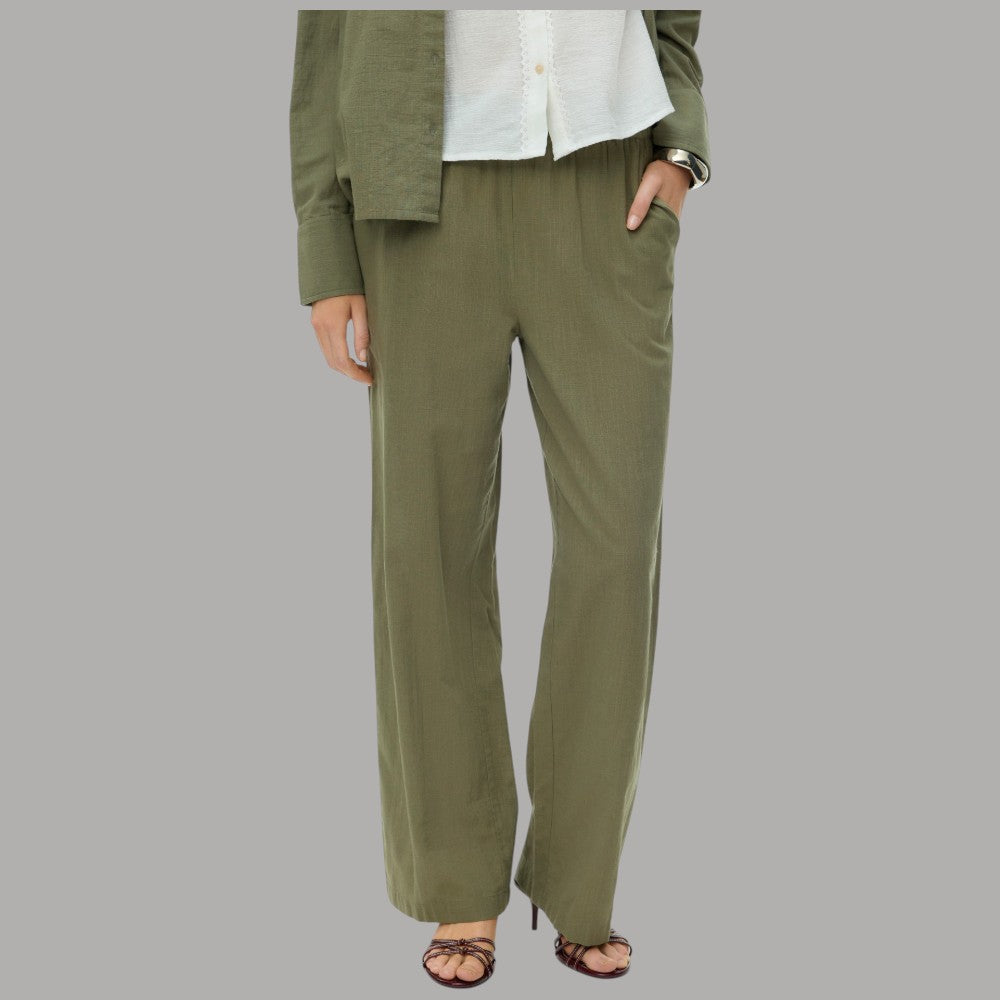 Vero Moda Pantaloni Wide Leg Cotton Linen Vita Medio Elasticizzata - Prodotti di Classe