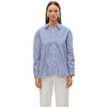Camicia a righe bianco-blu con bottoni e colletto, maniche lunghe