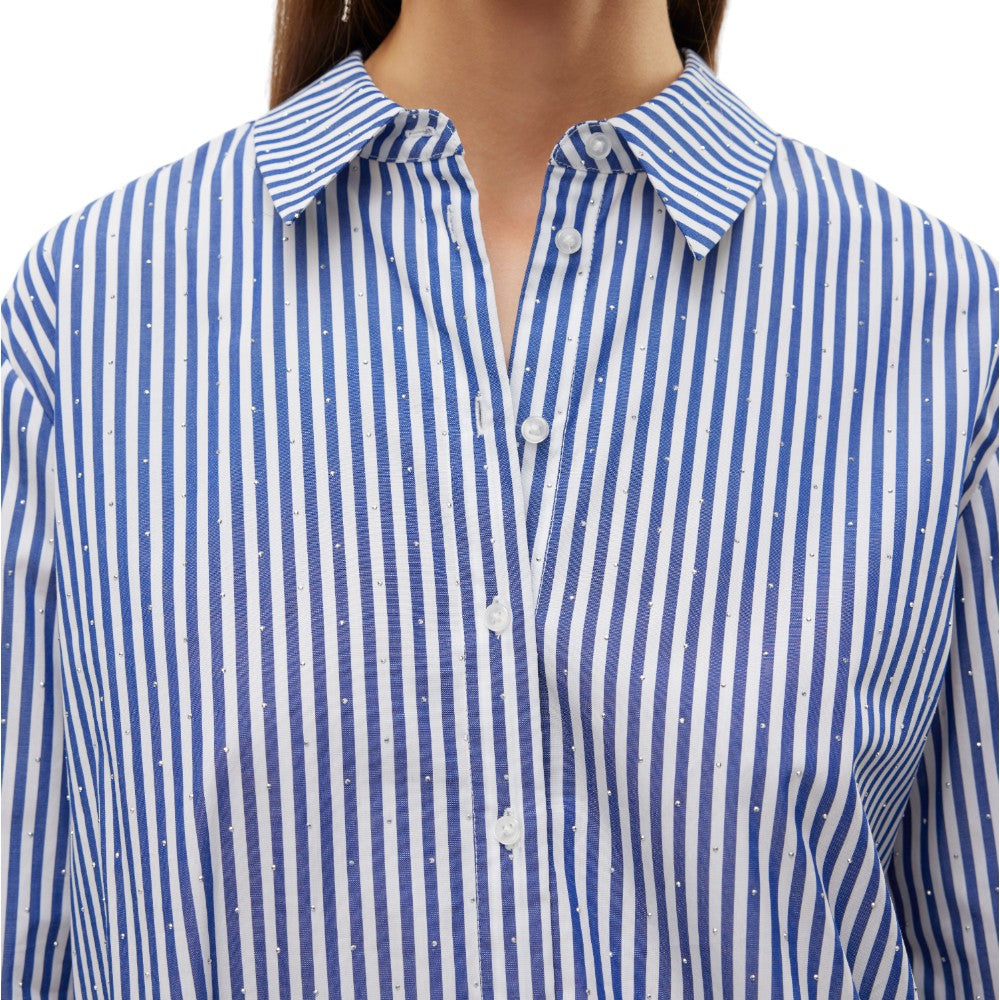 Vero Moda camicia a righe bianca blu con strass Inge 10321807 Camicie Vero Moda