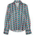 Camicia Vero Moda verde con scollo a V, maniche lunghe e motivo geometrico multicolore