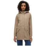 Giacca giubbino gommato beige con cappuccio e zip frontale