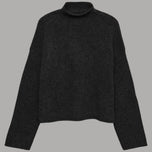 Maglione nero collo alto a maniche lunghe, tessuto lavorato a maglia