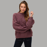 Maglione prugna con collo alto e motivo a rilievo, maniche lunghe