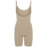 Body panciera beige con spalline sottili e gamba corta, senza maniche